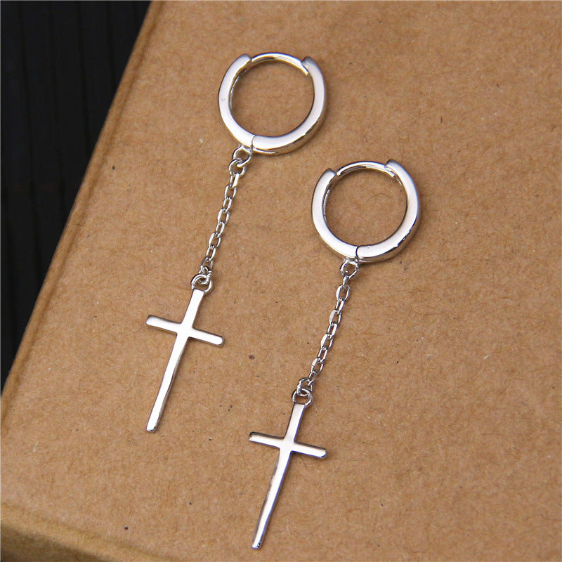 Women's Sterling Silver Simple Cross Earrings