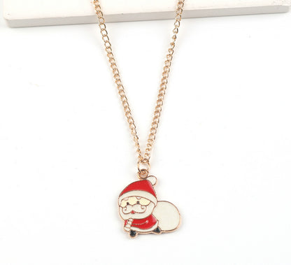 Christmas Necklace Cute Cartoon Santa Claus Snowman Elk Pendant Necklace Xmas New Year Festival Ear Jewelry Gifts