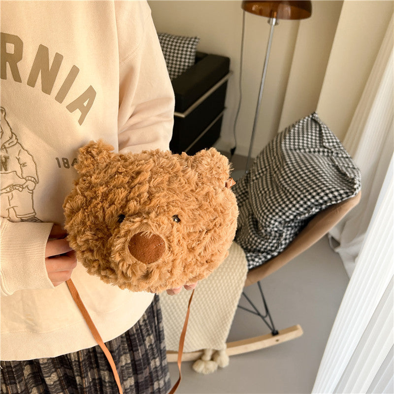 Brown Series Cute Furry Bear Messenger Bag For Girls