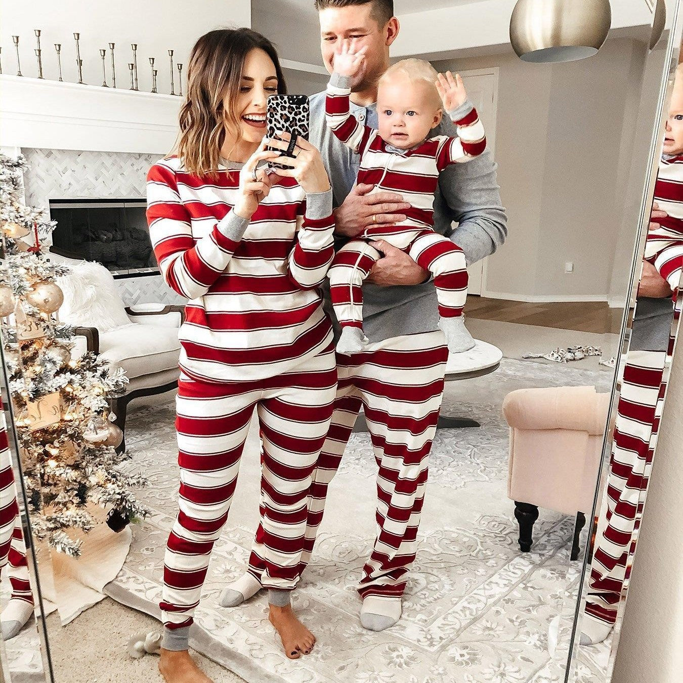Parent-child Striped Christmas Family Set