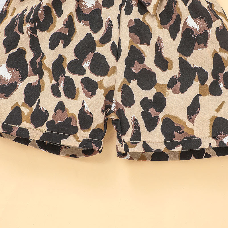 Girls' Sleeveless Leopard Print One-piece Shorts