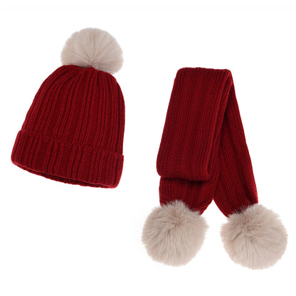 Baby Hat Scarf Set Winter Cute Pompom Thick Warm Knitted Beanie Scarves For Boy Girl Children Hats Solid Color Boys Girls Bonnet