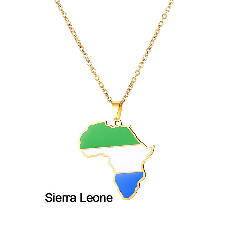 Africa Map Pendant Necklace Stainless Steel Jewelry Ghana Nigeria
