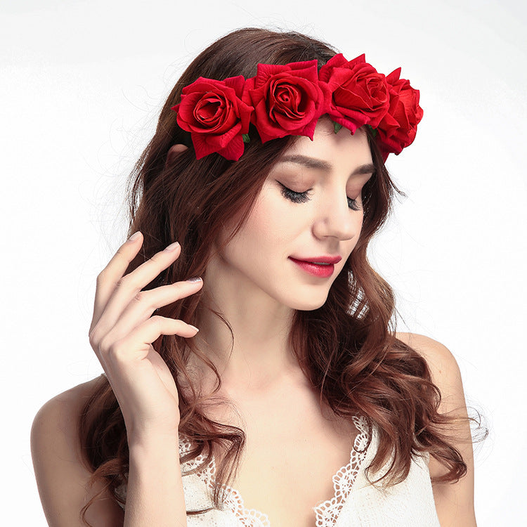 New velvet simulation rose flower wreath headband seaside holiday shooting hair accessories