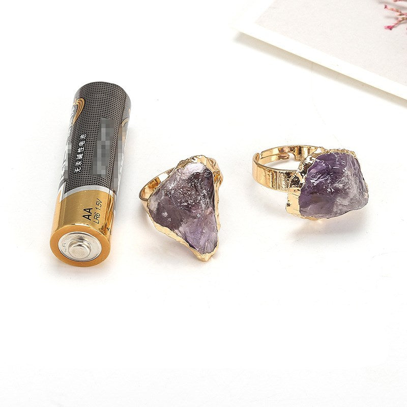 Natural Crystal Plating Rough Stone Ring