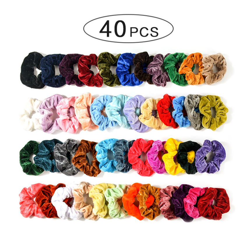40 Piece Velvet Hair Scrunchie Ring Set