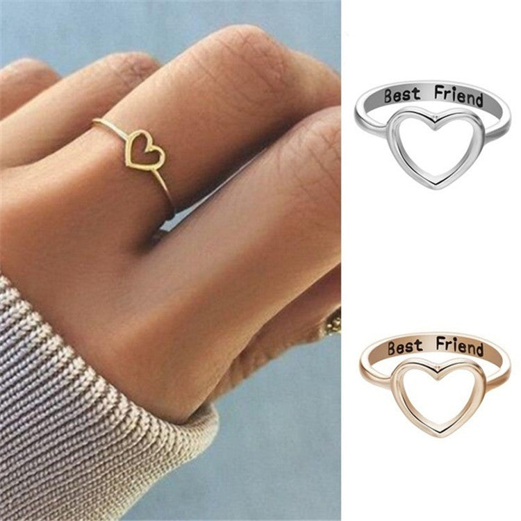 Fashion Letter Lettering Hollow Heart Ring