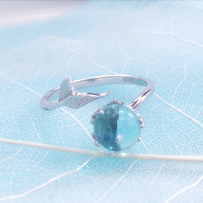 Mermaid Lovers - 925 Sterling Silver Blue Crystal Mermaid Ring