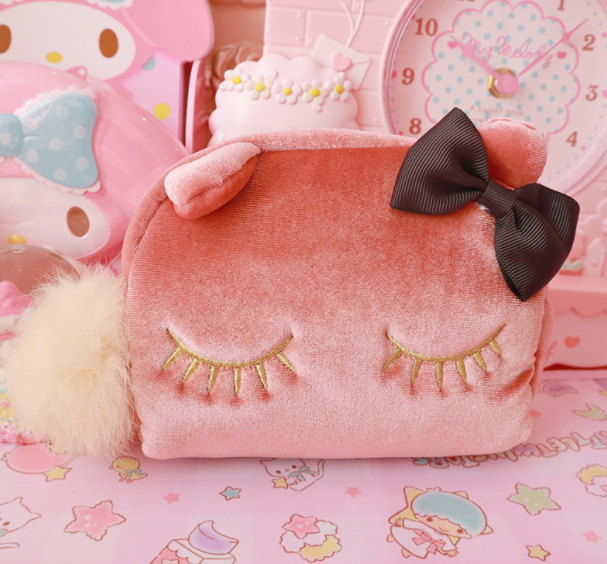 Cute Cartoon Hello Kitty Cat Plush Bags Kawaii Small Fur Ball Kitten Cosmetic Bag Girls Makeup bags For Lovers Children Gifts