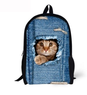 FORUDESIGNS Cat Backpack Cute 3D Animal Denim Backpacks for Children Boys Girls Casual Kids School Bag Mochila Travel Backpack