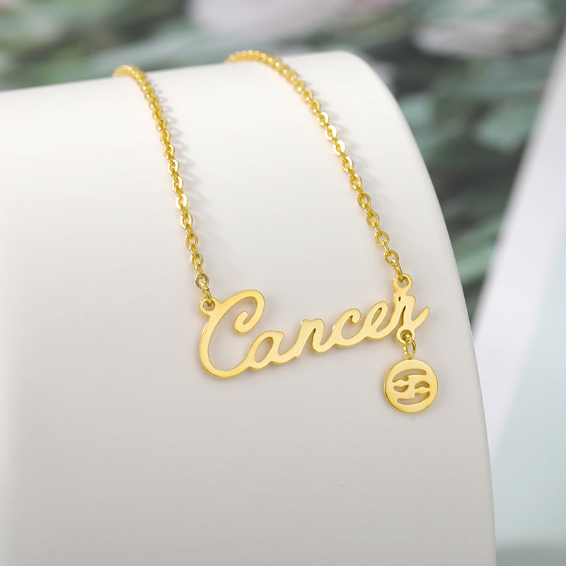 Stainless Steel Zodiac Pendant English Necklace