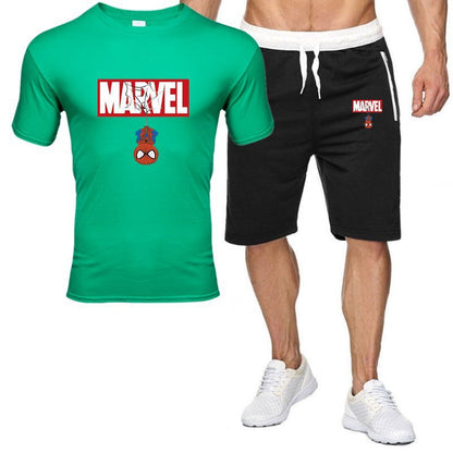 Summer Men's Printed Short-sleeved Shorts T-shirt Set
