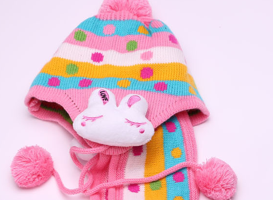 Baby Hat Double Rabbit Ear Protection With Scarf Set Woolen Hat