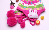 Baby Hat Double Rabbit Ear Protection With Scarf Set Woolen Hat