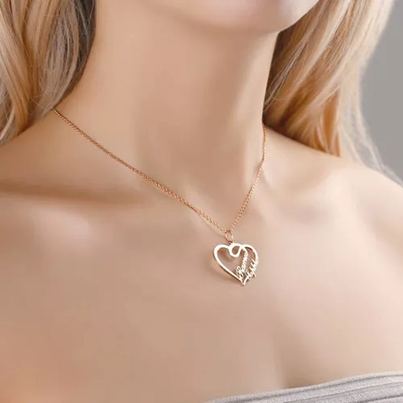 Personalized Custom Name Necklaces Pendant Double Heart Women Necklace