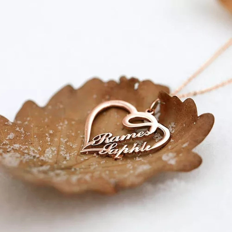 Personalized Custom Name Necklaces Pendant Double Heart Women Necklace