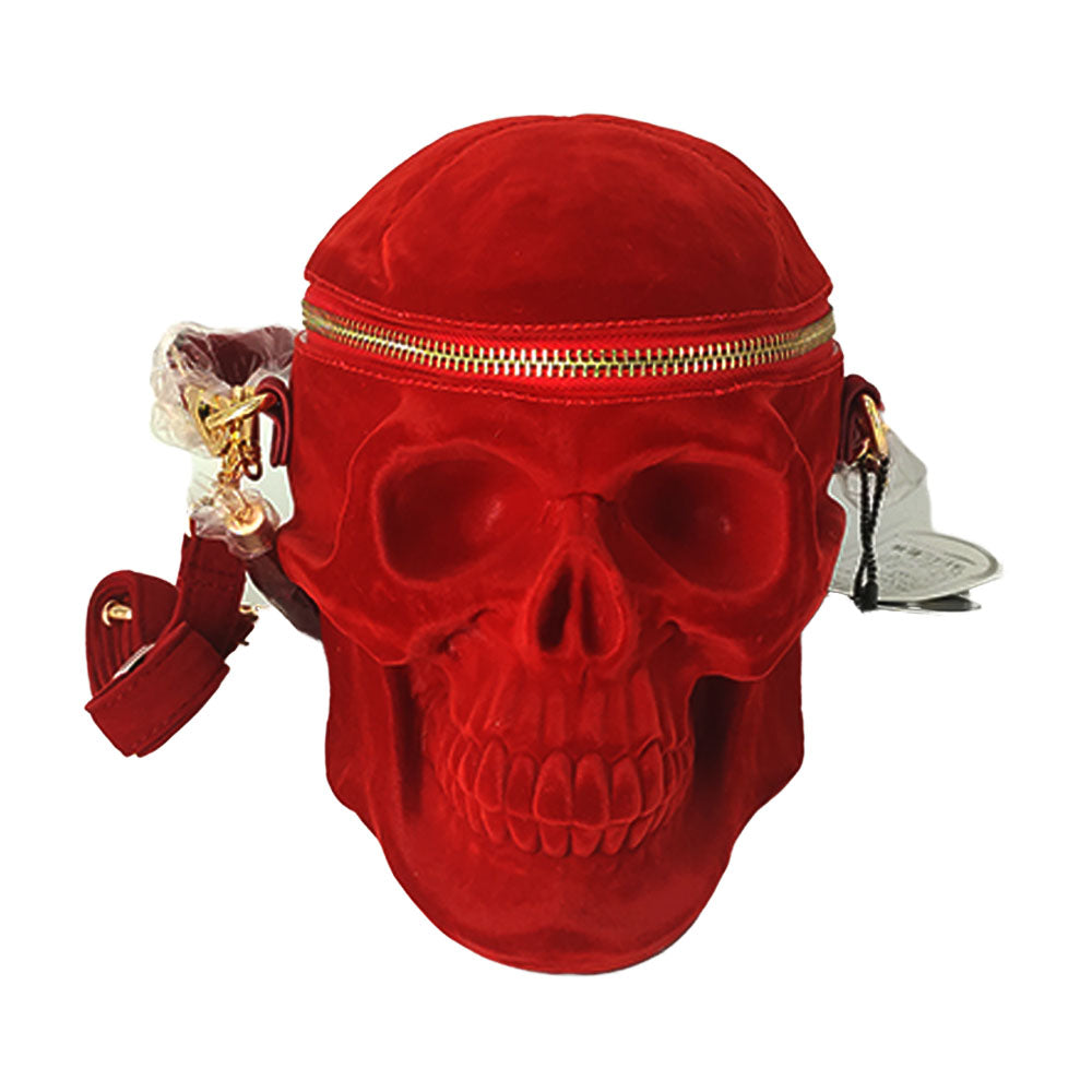 Gothic Velvet Skull Bag 3D Black Zipper Purse Portable Shoulder Tote Goth Hand Bag Skull Bag Motorcycles Bag