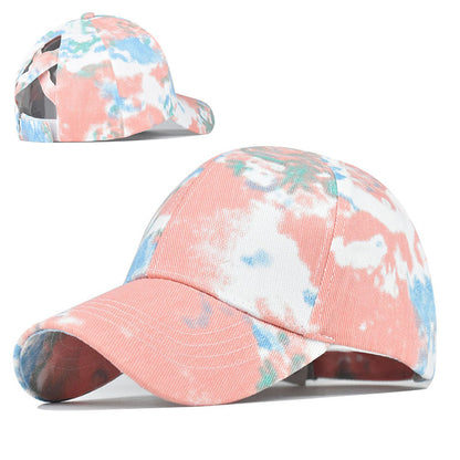 Tie-Dye Hats, Pure Cotton, European And American Women'S Empty Top Hats, Sun Visors, Cotton Ponytail Caps