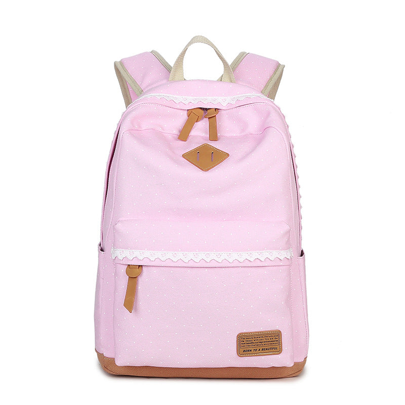 Printed Polka Dot Backpack Canvas Student School Bag