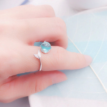 Mermaid Lovers - 925 Sterling Silver Blue Crystal Mermaid Ring