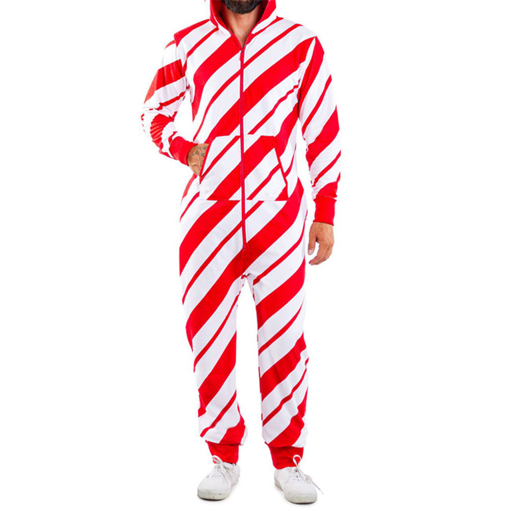 Snowman striped print jumpsuit pajama