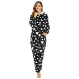 Ladies Heart-shaped Printed Flannel One-piece Homewear Pajamas