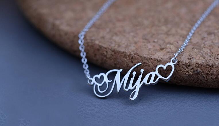 Custom Women's Name Necklace with Double Empty Heart Nameplate Pendant Stainless Steel Necklace 45cm