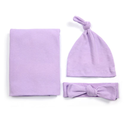 Cotton baby blanket headband hat set