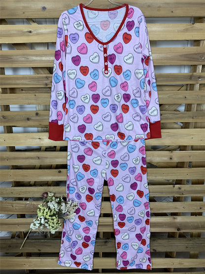 Valentines Day Love Print Casual Home Pajamas Parent Child Set