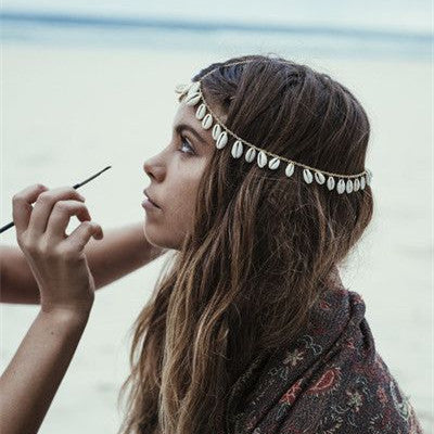 Bohemian ethnic jewelry, shell headband, shell chain hair accessory