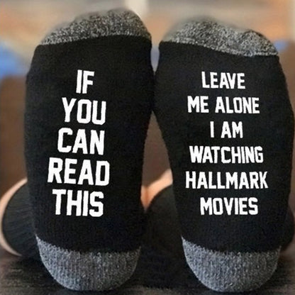 New Funny Winter Creative Art Lettered Wine Socks Xmas Gift If You Can Read Watching Christmas Movies Home