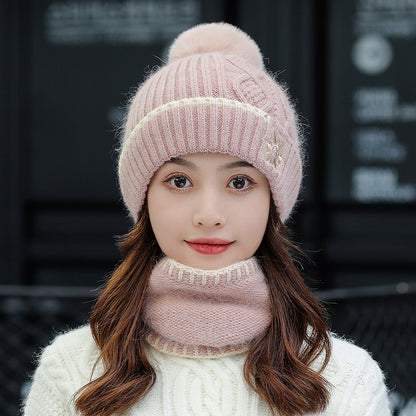 Women's Fashion Embroidered Warm Scarf Sweater Hat Set