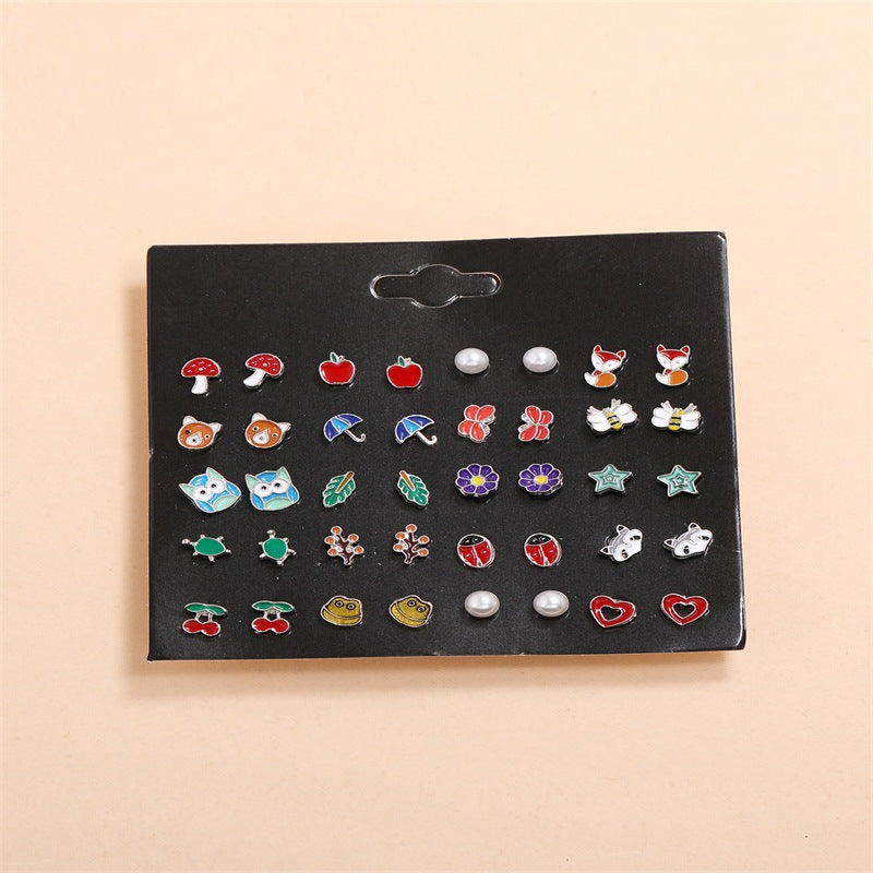 20 Pairs Of Cute All-Match Animal Fruit Combination Set Earrings