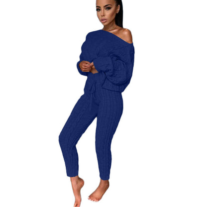 Autumn and Winter Women Knitted Tracksuit Two Piece Set