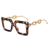 Personality Chain Trend Large Square Flat Glasses
