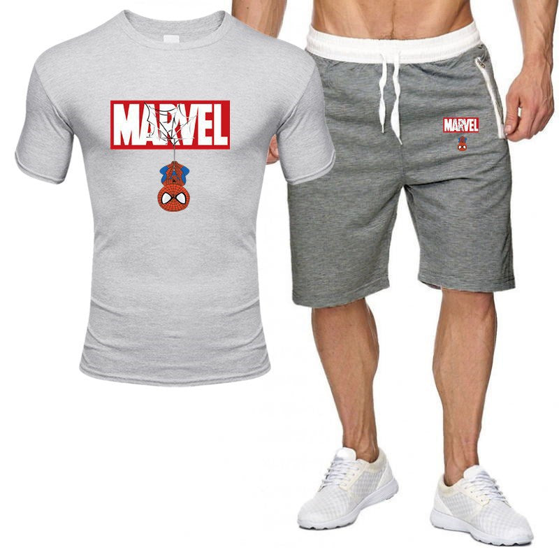 Summer Men's Printed Short-sleeved Shorts T-shirt Set