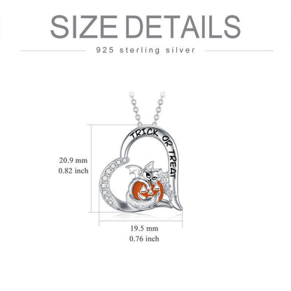 Halloween Jewelry Pumpkin Necklace 925 Sterling Silver Cat Heart Necklace for Girls Women Birthday Christmas Halloween Jewelry Gifts