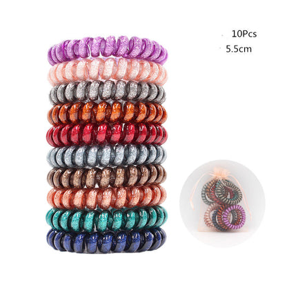 Candy-colored Large Telephone Cord Hair Tie 10 Cans, High Elasticity, Not Easy To Break, Simple Restraint Hair Tie