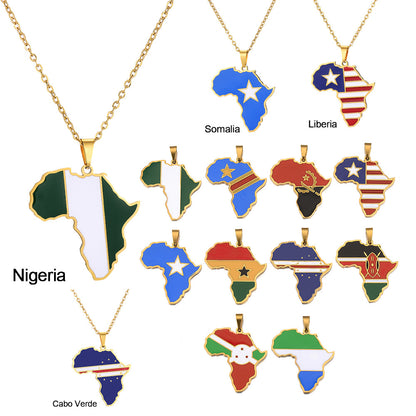 Stainless Steel African Map Chain Necklace Ghana Nigeria