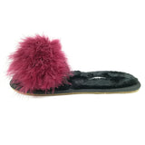 Women`s Cotton Slippers with Faux Fur Ball