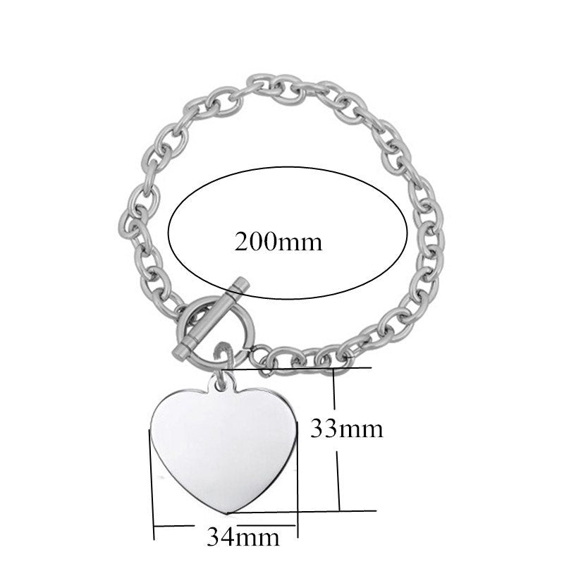 Photo Name Engraved Heart Charm Bracelet Gift For Female Mama Grandma,Stainless Steel Customized Picture Tag Heart Bracelet