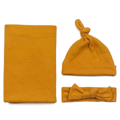 Cotton baby blanket headband hat set