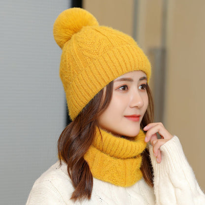Ladies Fleece Hat and Scarf Trendy All-match Knitted Set