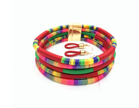 Hand-knitted  African Style Color Line Magnetic Buckle Necklace