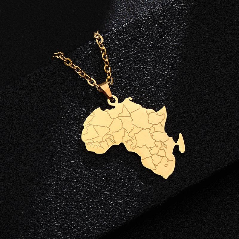 Fashion Titanium Steel Gold African Map Modeling Necklace