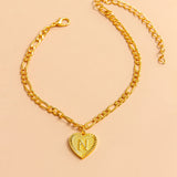 Initial Letter Anklet Gold Color Heart Pendant Foot Bracelets Women
