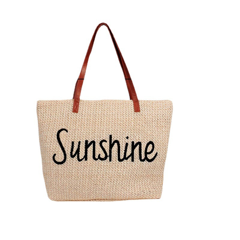 Solid Color Ladies Hand-woven Straw Bag