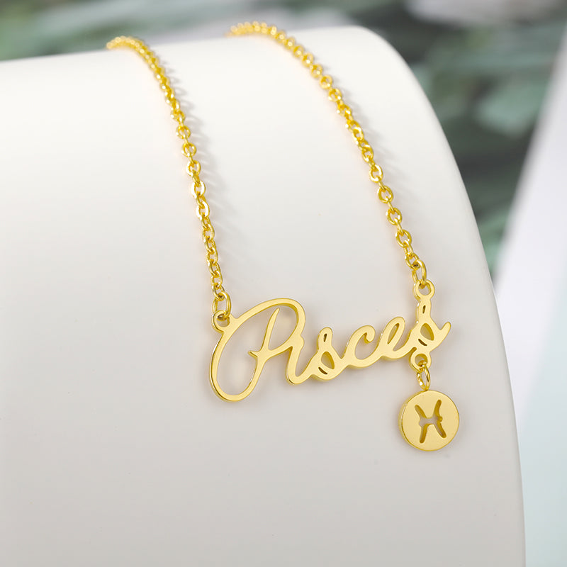 Stainless Steel Zodiac Pendant English Necklace