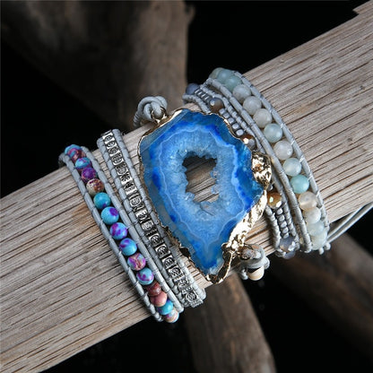 Boho Bracelet Natural Stones Charm 5 Strands Wrap Bracelets