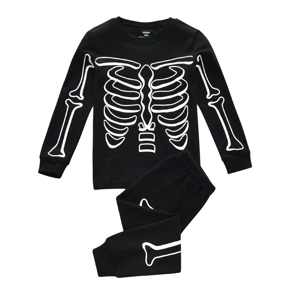 Kids Halloween Glowing Bones Print Long Sleeve Pajama Set